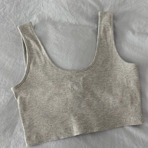 Puma Light Gray Ribbed Scoop Neck Crop Tank